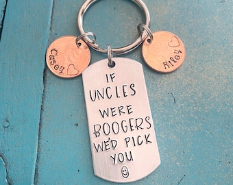 Funny Christmas Birthday Gift For Uncle, Funny Personalized Uncle Keychain, Hand Stamped Boogers Key Ring, Brother Gift From Niece Nephew