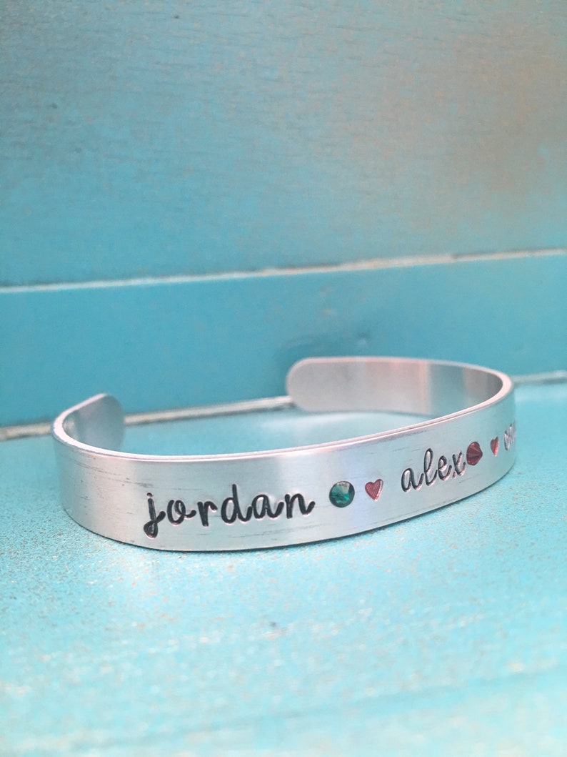 Mom Birthstone Cuff Bracelet, Mothers Day Gift From Kids, Custom Hand Stamped Mom Jewelry, Mothers Day Jewelry, Kids Name Jewelry image 4