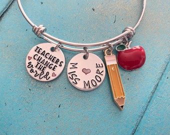 End Of School Year Teacher Appreciation Gift Helping Me Grow Educator Jewelry Personalized Teacher Bangle Bracelet