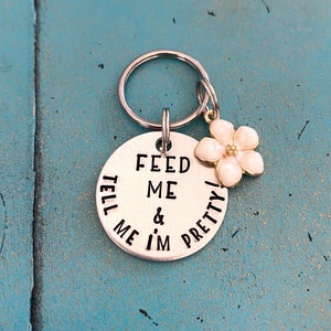 Personalized Flower Pet ID Tag, Custom Funny Feed Me And Tell Me Im Pretty Pet Identification Tag, Customizable Dog Tag Female Dog