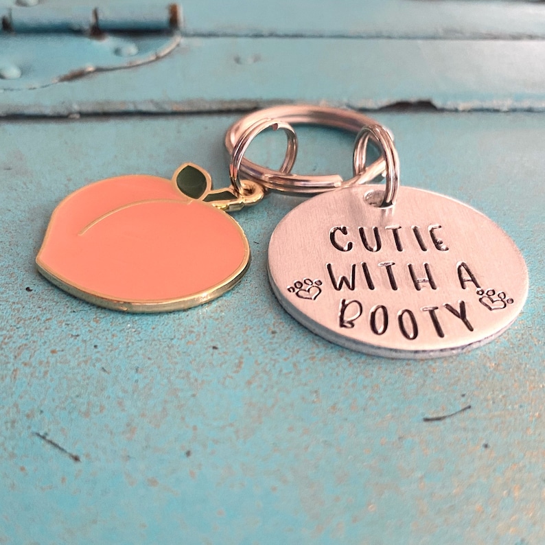 Personalized Peach Pet ID Tag Custom Funny Cutie With A Booty Etsy