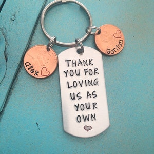 Personalized Step Dad Keychain, Fathers Day Gift, Step Parent Gift,  Penny Stepfather Key Ring, Step Father Key Ring, Stepdad Birthday