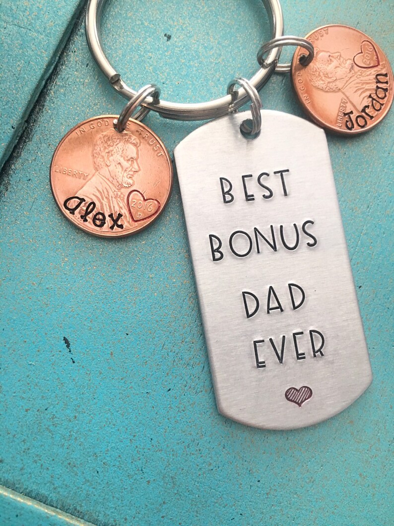 Personalized Bonus Dad Keychain Fathers Day Gift From Step Etsy