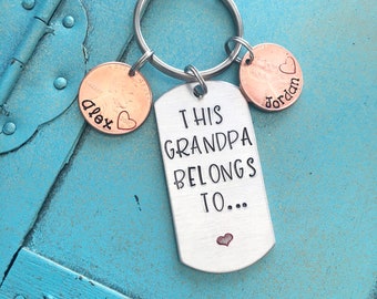 Fathers Day Christmas Gift For Grandpa, Penny Keychain, Papa Keyring, Personalized Gift For Him, Birthday Gift From Grandchildren