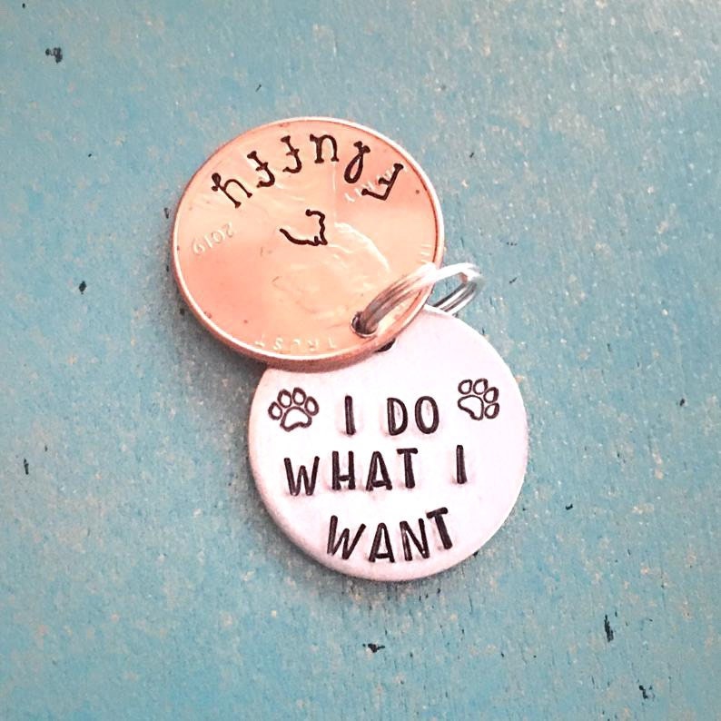 Funny Cat Tag Small Personalized Penny Pet ID Tag Custom Cat Etsy