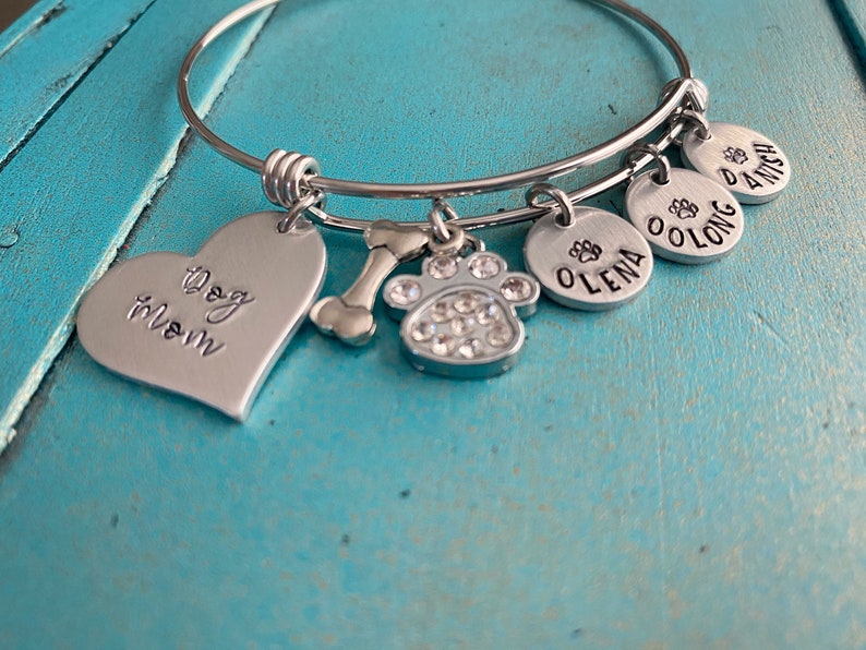 Personalized Dog Mom Bangle Bracelet Dog Mom Mothers Day Etsy