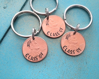 Class Of 2024 Keychains, Bulk Graduation Gifts, Hand Stamped Penny Keychains, Affordable Gifts For Grads, Graduation Keychains