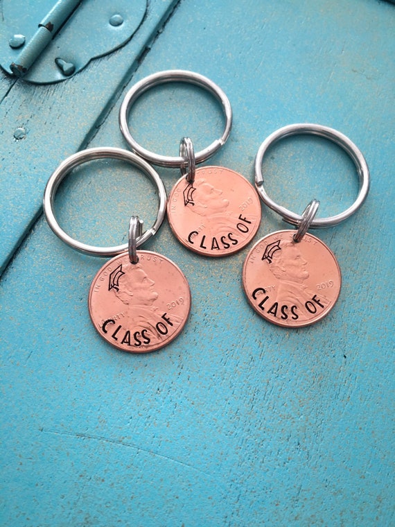 Class of 2023 Keychains, Bulk Graduation Gifts, Hand Stamped Penny
