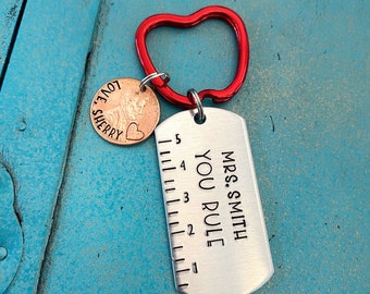 End Of Year Teacher Christmas Gift, Ruler Keychain, Apple Keyring, Personalized You Rule Appreciation Gift, Male Teacher Gift