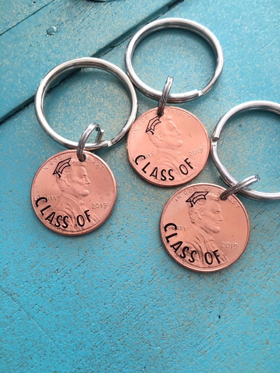 Class of 2023 Keychains, Bulk Graduation Gifts, Hand Stamped Penny