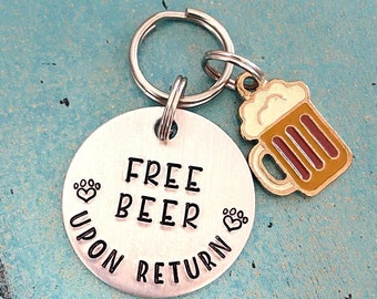 Personalized Beer Mug Pet ID Tag, Custom Funny Free Beer Upon Return Pet Identification Tag, Customizable Dog Tag, Beer Mug Tag