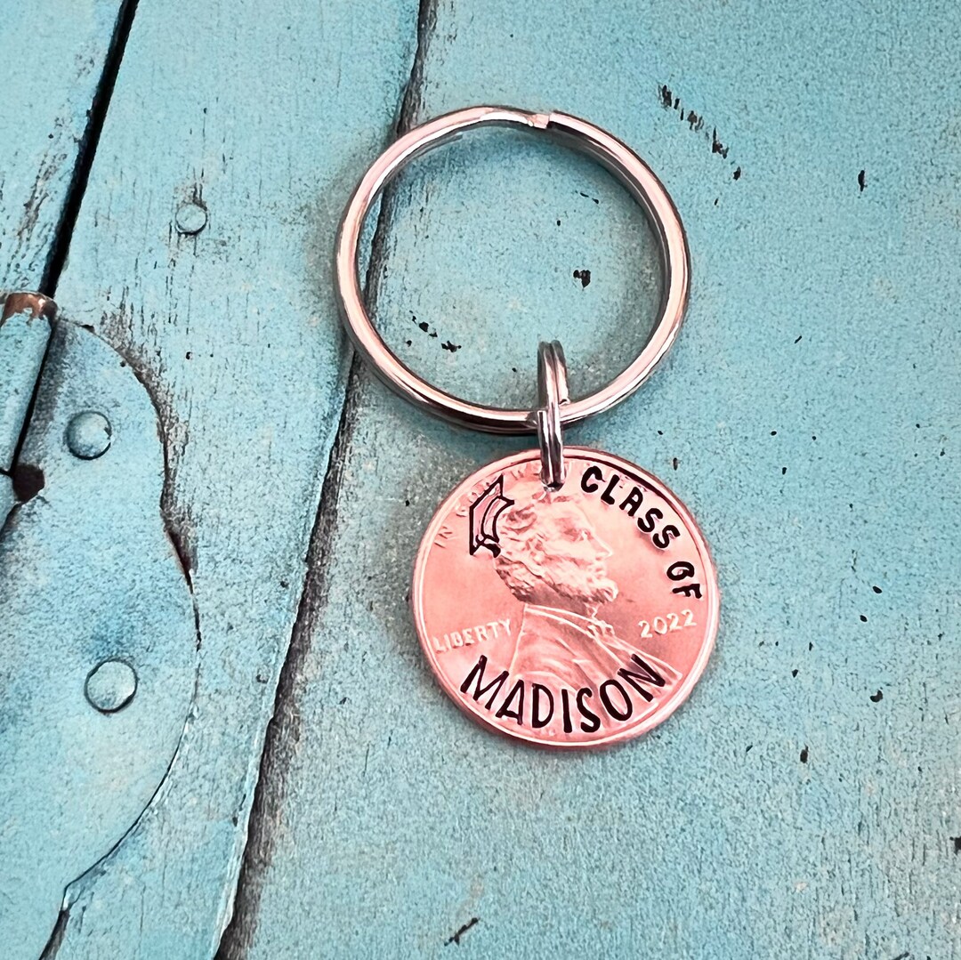 Personalized Graduation Penny Keychains, Bulk Class of 2024 Graduation
