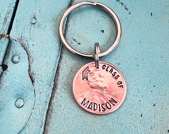 Personalized Graduation Penny Keychains, Bulk  Class Of 2024 Graduation Gifts, Hand Stamped Affordable Name Keychains