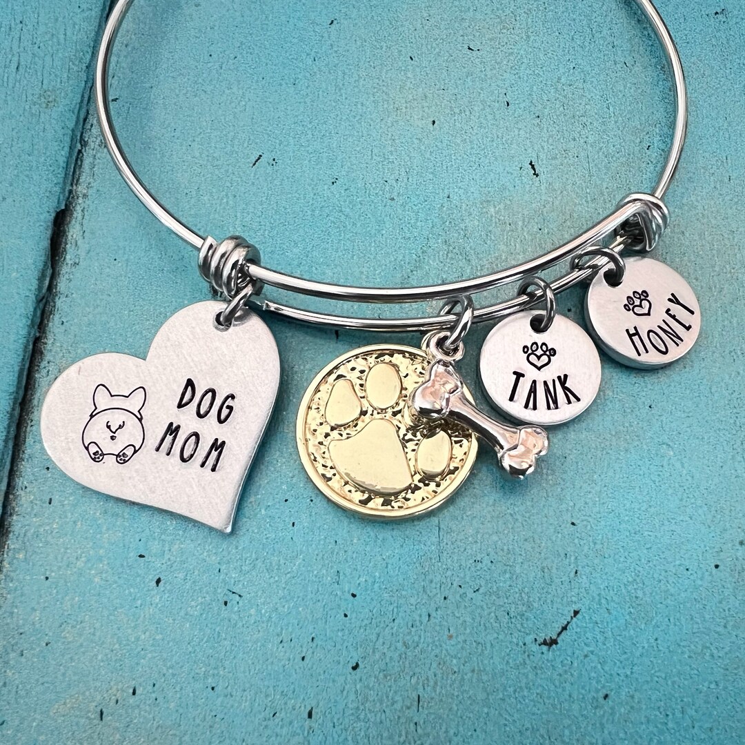 Personalized Dog Mom Bangle Bracelet Dog Mom Mothers Day Etsy