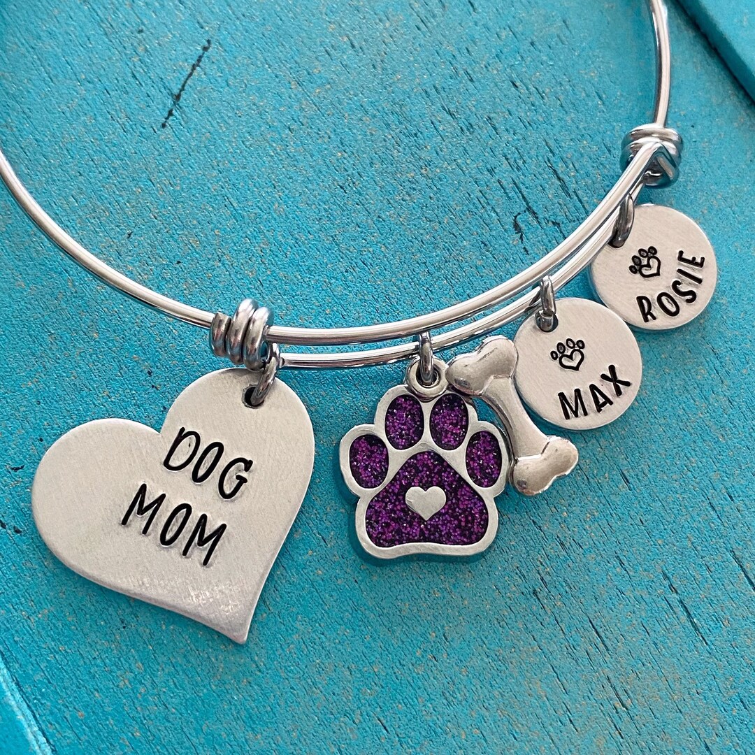 Dog Mom Mothers Day Gift Personalized Dog Mom Bangle Etsy