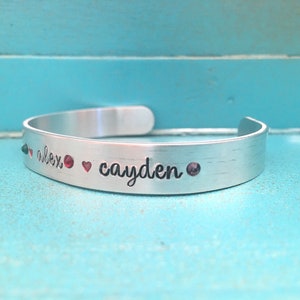 Mom Birthstone Cuff Bracelet, Mothers Day Gift From Kids, Custom Hand Stamped Mom Jewelry, Mothers Day Jewelry, Kids Name Jewelry image 5