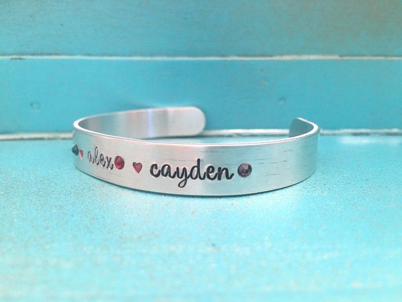 Mom Birthstone Cuff Bracelet, Mothers Day Gift From Kids, Custom Hand Stamped Mom Jewelry, Mothers Day Jewelry, Kids Name Jewelry image 5