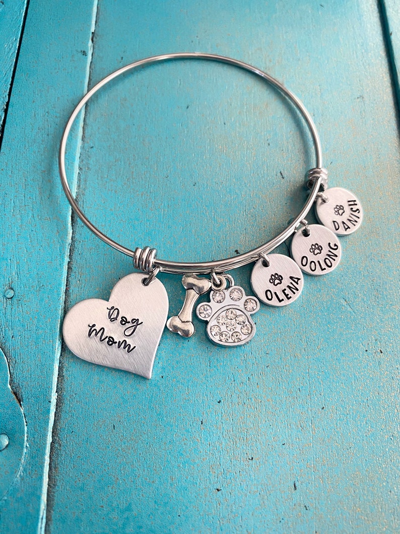Personalized Dog Mom Bangle Bracelet Dog Mom Mothers Day Etsy