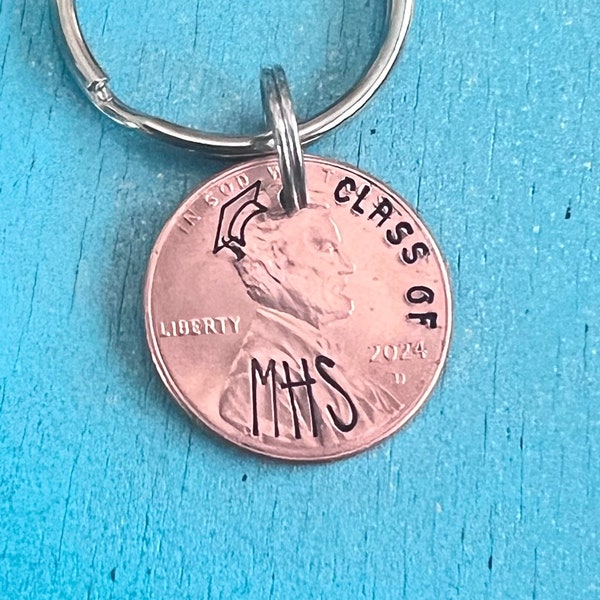 Personalized School Initials Class Of 2024 Graduation Keychains, Bulk Graduation Gifts, Penny Keychains, Affordable Gifts For Grads