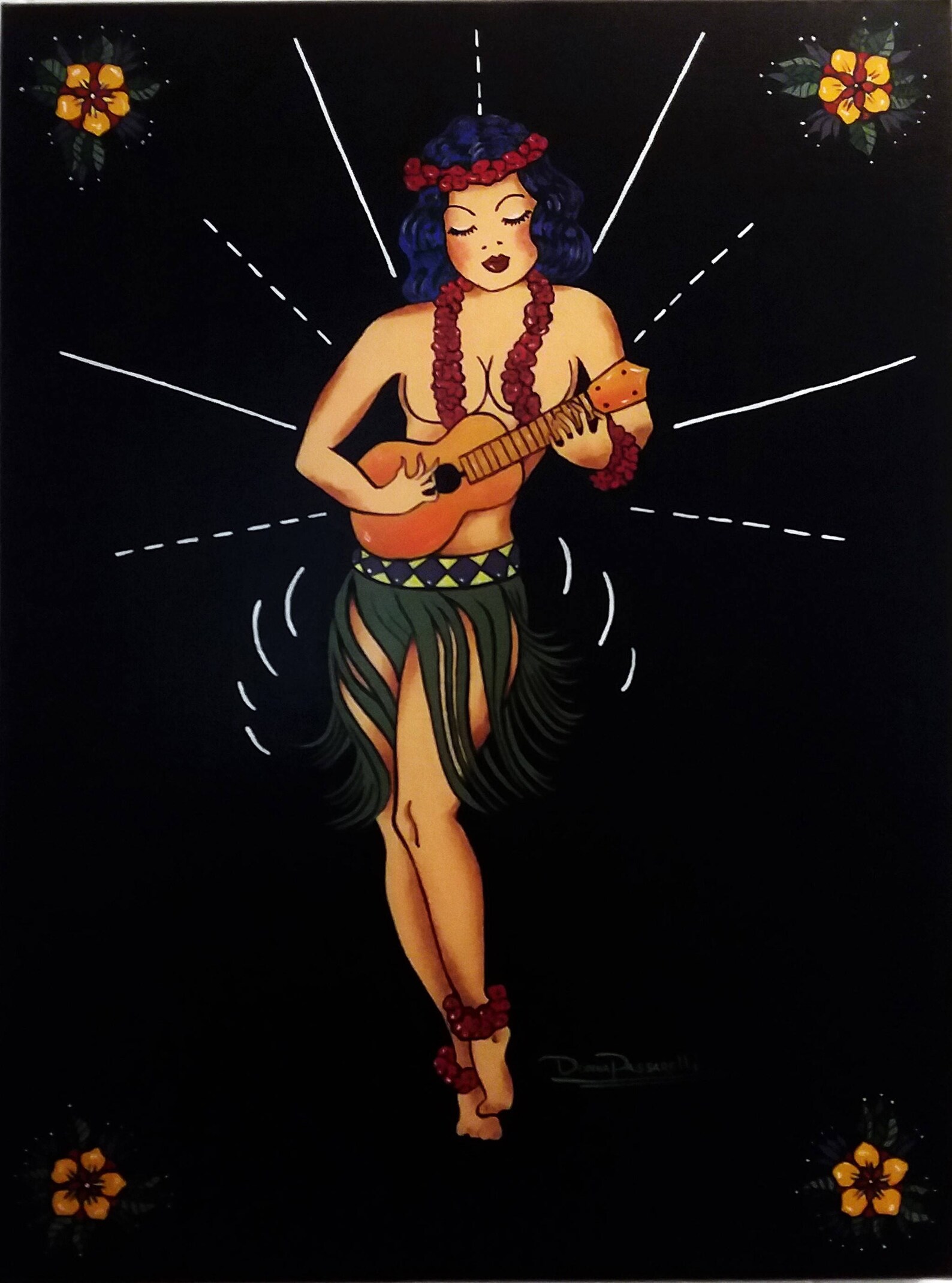 SALE FREE SHIPPING Tattoo Painting Sailor Jerry Hula Girl Etsy