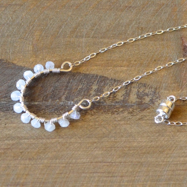 Rainbow Moonstone Necklace With a Sterling Silver Horseshoe, Chain, and Clasp