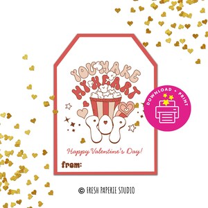 Classroom Valentine&#39;s Day Gift Tag, You Make My Heart Pop Popcorn Gift Tag Printable Instant Download Non-Candy Valentine School Preschool