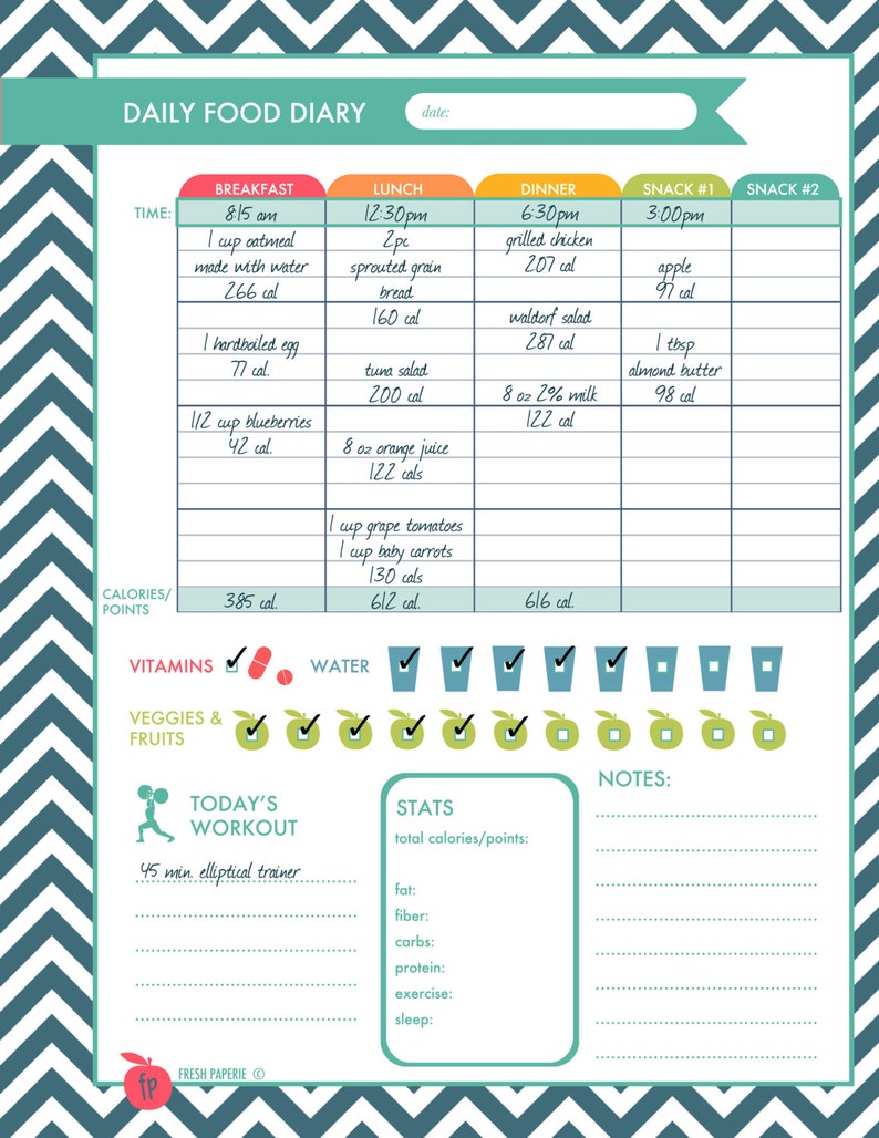 Fitness Planner Weight Loss Food Diary Menu Planner Etsy