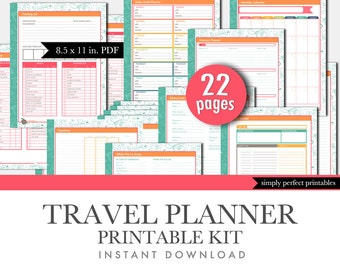 Travel Planner Printable Set - Household Binder Inserts - Letter Size - 8.5 x 11 inches PDF