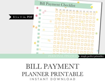 Bill payment checklist - organizer printable - instant download
