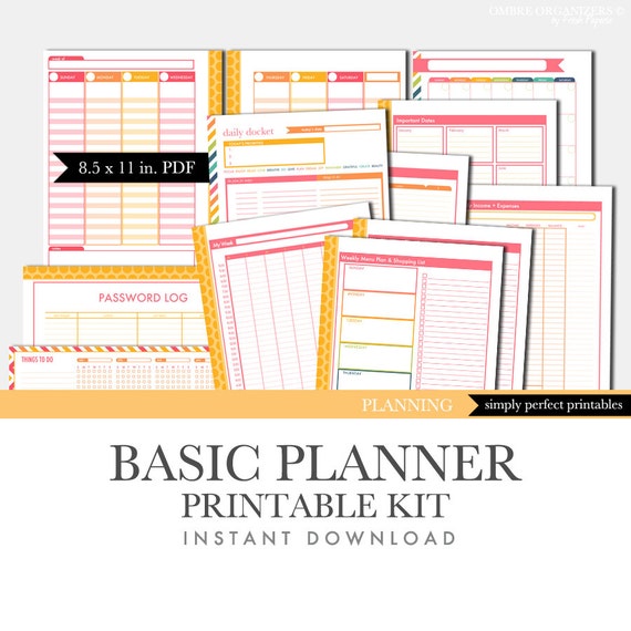 Printable Calendar Planner Set Basic Kit Perpetual