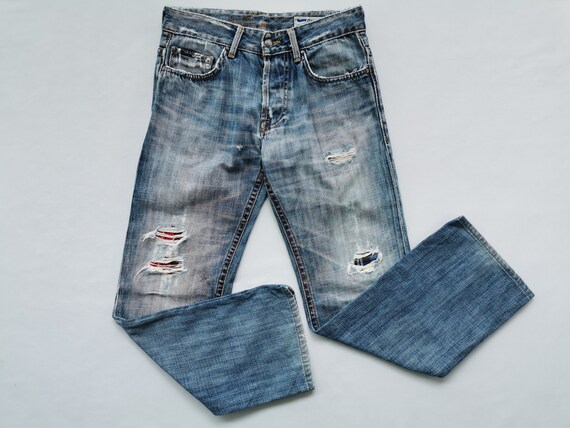 Gas Jeans Distressed Size 29 Gas Denim Pants Gas Jeans Made in Tunisia Button Fly Denim Jeans 30/31x28