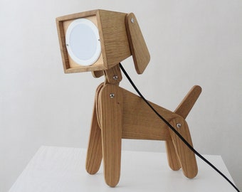 Wooden lamp DOG with adjustable positions - Kid room desk lamp - Nursery lamp - Doggy gift - Dog home decor - Christmas gift