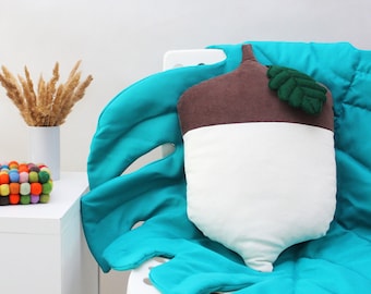 Acorn pillow - Big Acorn with leaf - Linen toy - Autumn forest decor