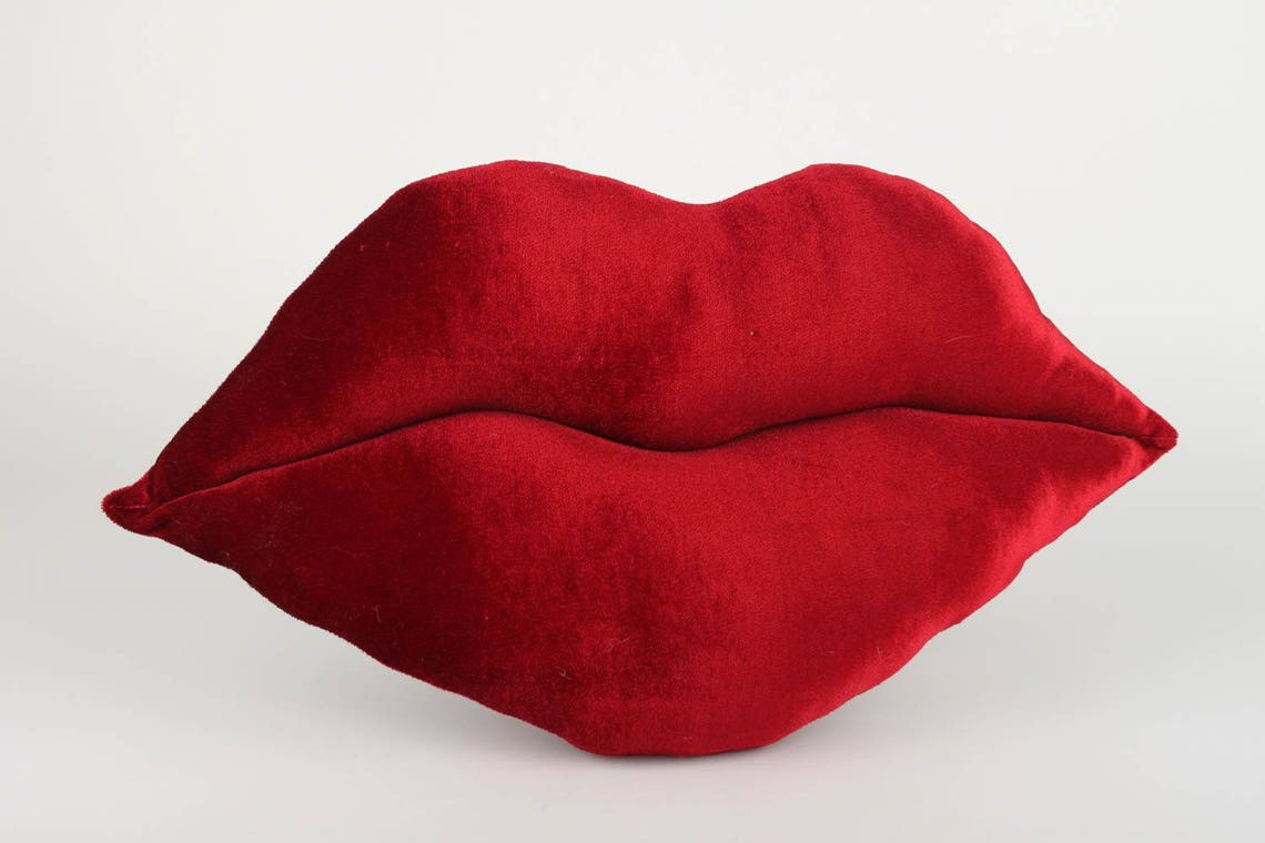 Red Lips Kiss Pillow Velvet Popart Home Decor for Modern Etsy