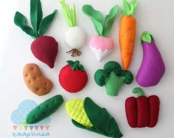 Felt Fruits - Felt Vegetables - Felt food - Pretend game food - Educative baby shower gift