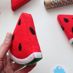 Watermelon felt slice for Pretend kitchen food Fruits from felt Learning Montessori game Toddler gift Watermelon fridge magnet image 8