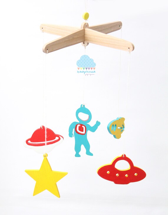 Cosmic Space Theme Wooden Mobile Bright Colors Mobile Crib Etsy