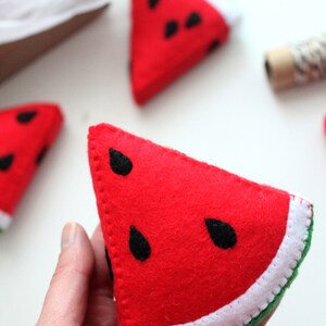 Watermelon felt slice for Pretend kitchen food Fruits from felt Learning Montessori game Toddler gift Watermelon fridge magnet image 7