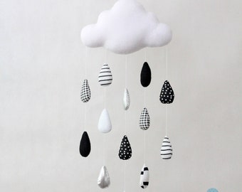 Black and white baby mobile - Rain cloud - Monochrome nursery