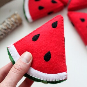 Watermelon felt slice for Pretend kitchen food Fruits from felt Learning Montessori game Toddler gift Watermelon fridge magnet image 4