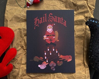 Christmas Card | FLAT Funny Santa Xmas Card | Dark Holiday Card | Spooky Xmas | Funny Christmas Card | Flat Holiday Card