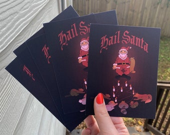 Christmas Cards Set of 5 | FLAT Funny Santa Xmas Card Pack | Dark Holiday Cards | Spooky Xmas | Funny Christmas Cards | Flat Holiday Cards