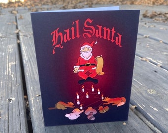 Christmas Card | FOLDED Funny Santa Xmas Card | Dark Holiday Card | Spooky Xmas | Funny Christmas Card | Blank Inside