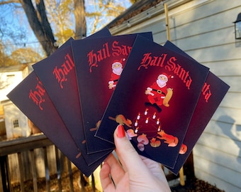 Christmas Cards Set of 5 | FOLDED Funny Santa Xmas Card Pack | Dark Holiday Cards | Spooky Xmas | Funny Christmas Cards | Blank Inside
