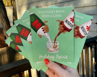 Holiday Cards Set of 5 | FOLDED Funny Drinking Xmas Card Pack | Eggnog | Holiday Spirit | Funny Christmas Cards | Blank Inside
