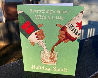 Holiday Card | FOLDED Funny Drinking Xmas Card | Eggnog Christmas Card | Holiday Spirit | Funny Christmas Card | Blank Inside