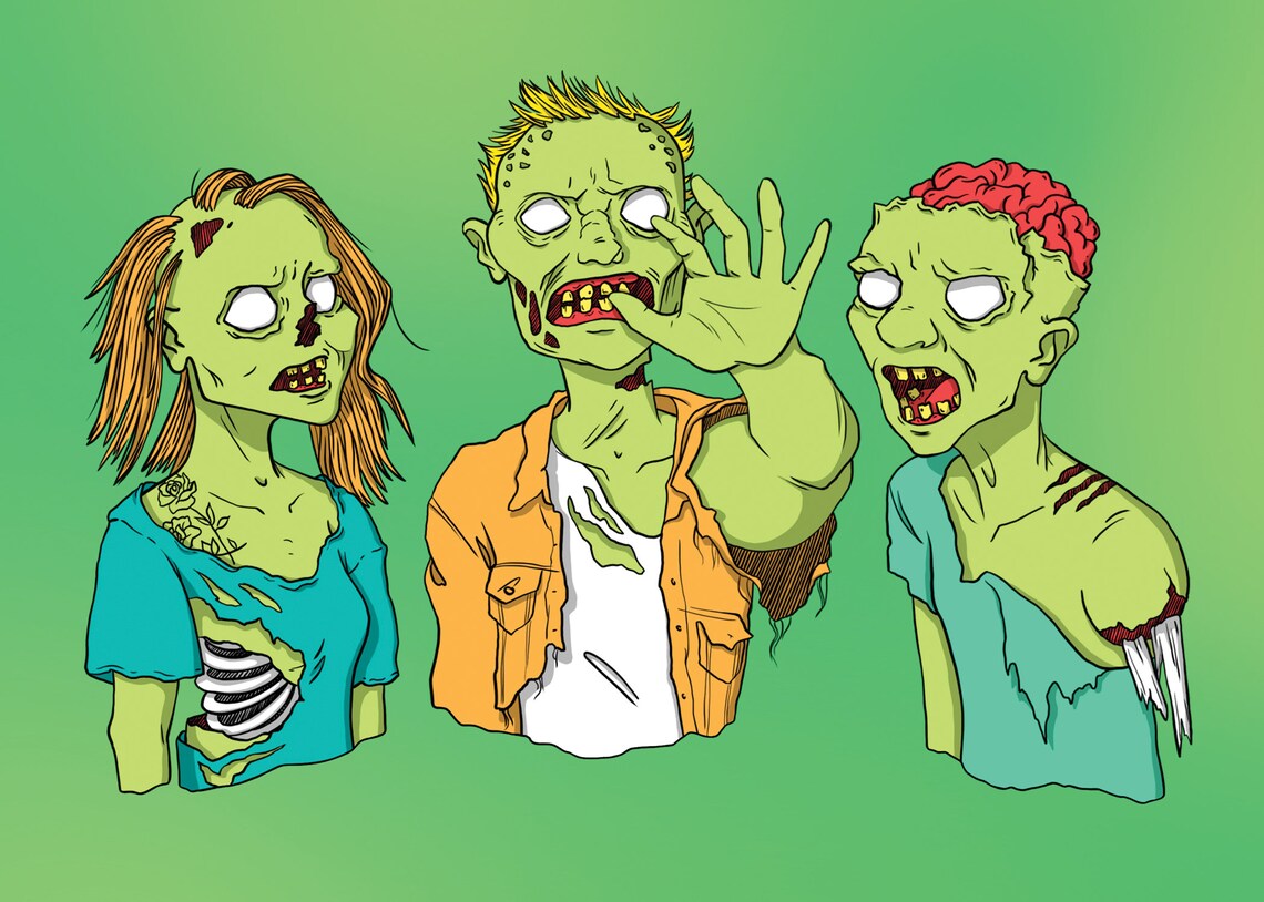 Zombie Mini Print Zombies Art Funny Wall Decor Spooky Etsy UK