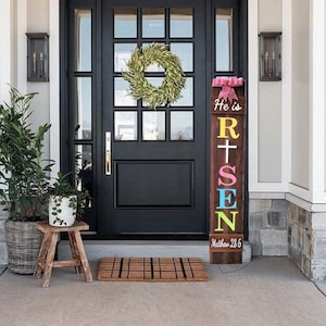 He is Risen Easter Porch Sign: Rustic Cedar Cross Decor