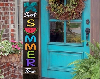 Sweet Summer Time Porch Sign: Hand-Painted Cedar Watermelon Decor 5FT
