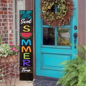 Sweet Summer Time Porch Sign: Hand-Painted Cedar Watermelon Decor